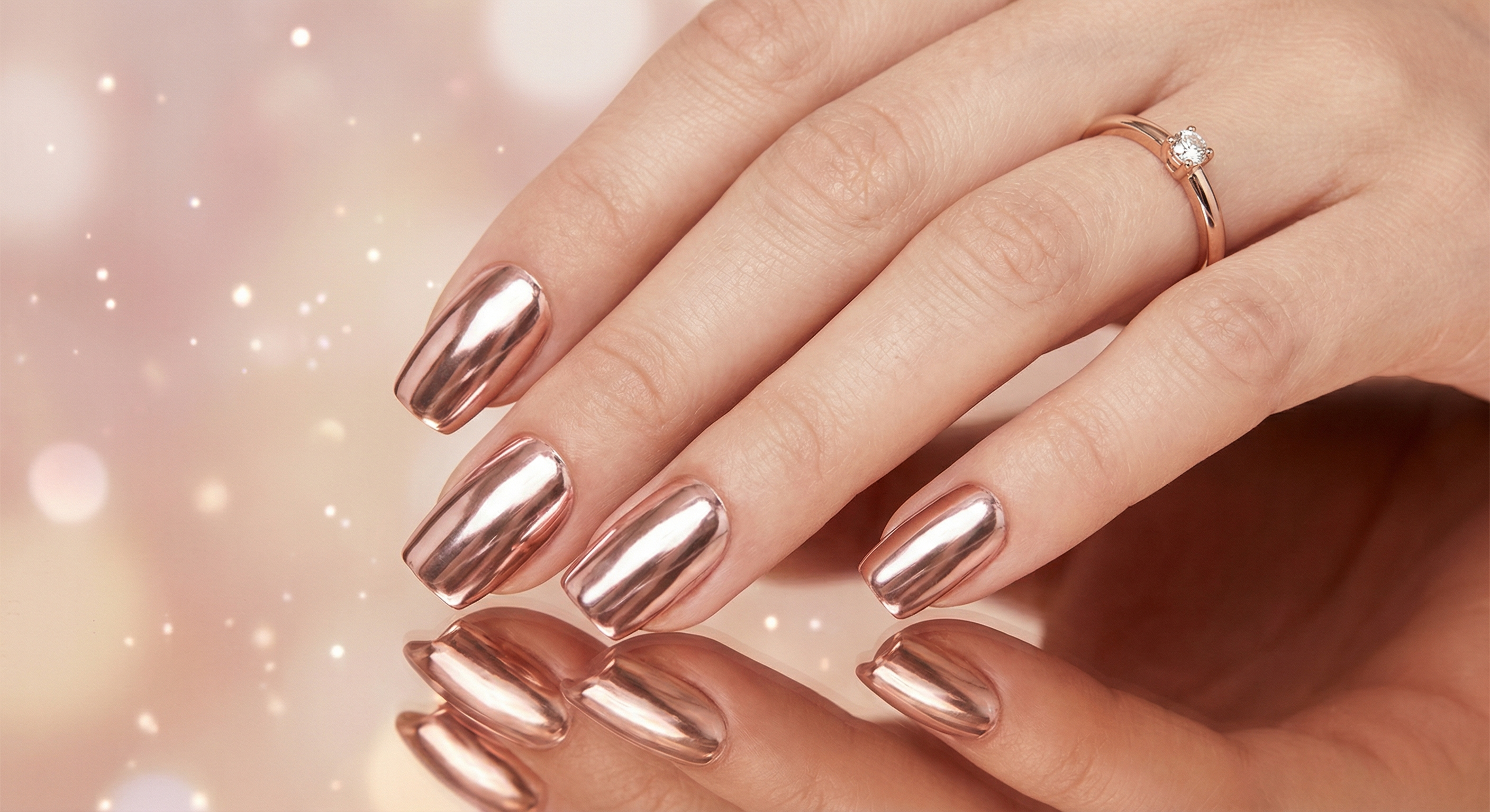 Rose chrome metallic nails