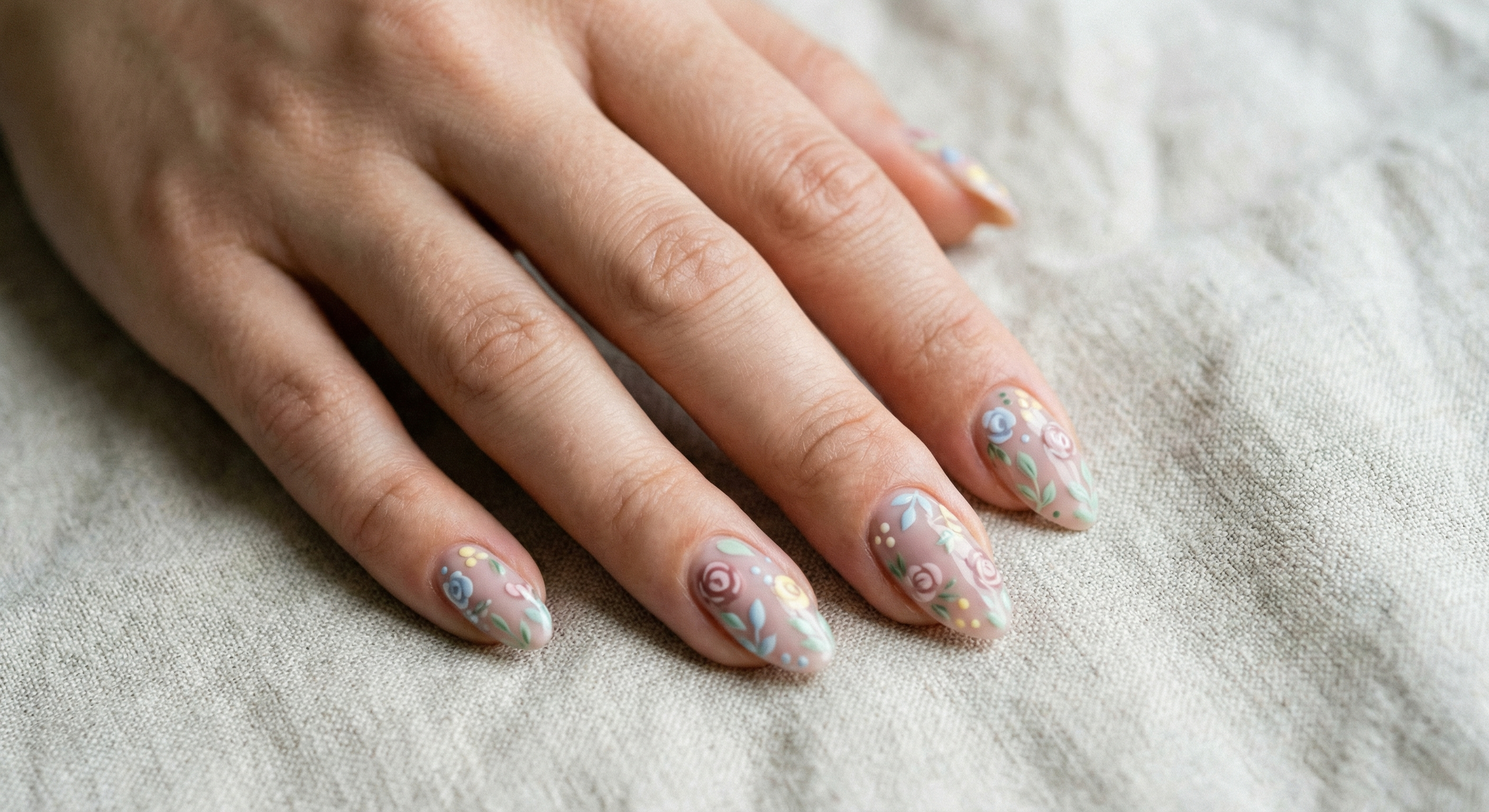 Hand-painted floral nail art