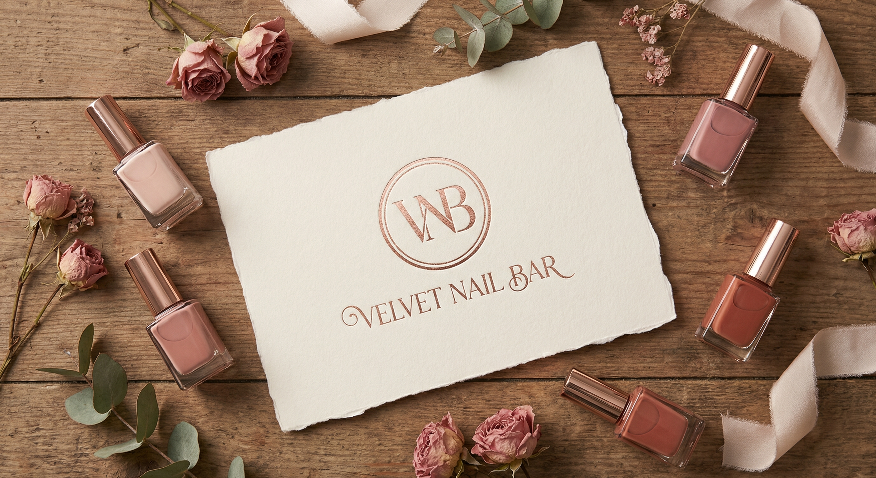 Velvet Nail Bar monogram with floral accents